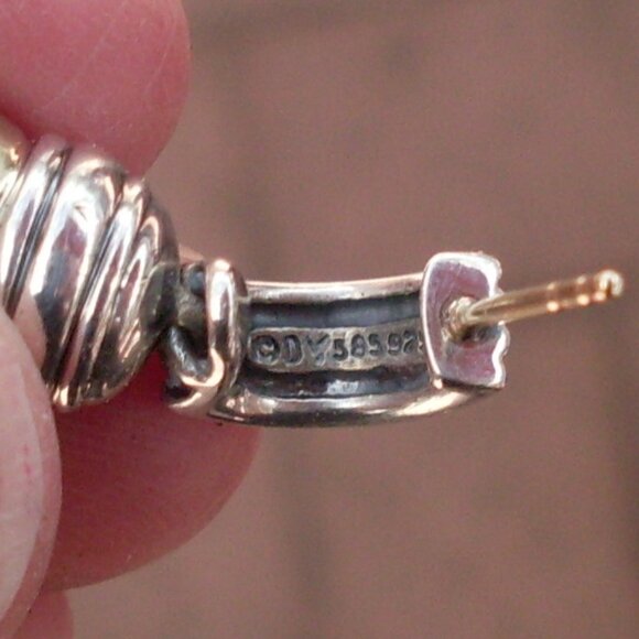 Rare & Retired David Yurman Hampton Gold Ball Earrings - 14K/925 - DY Backs - Picture 6 of 9